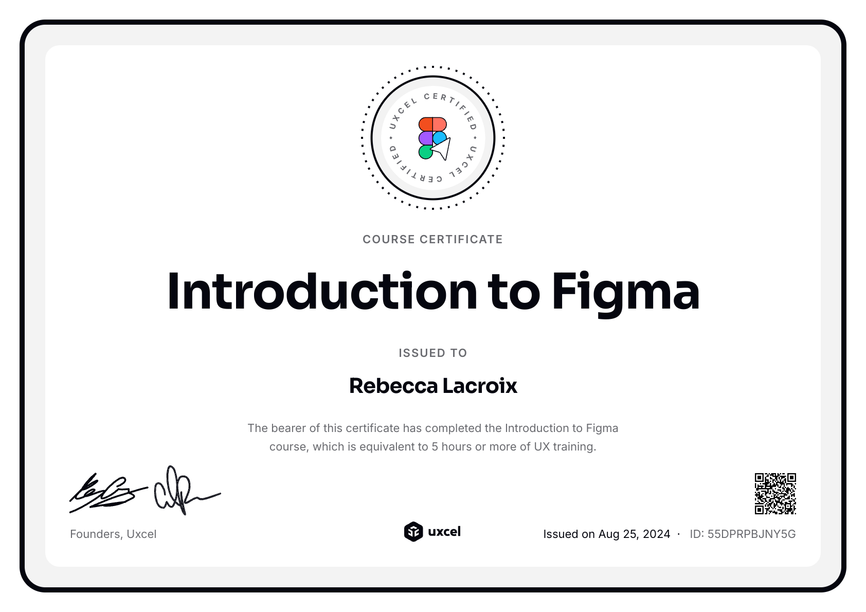 Rebecca Lacroix's certificate